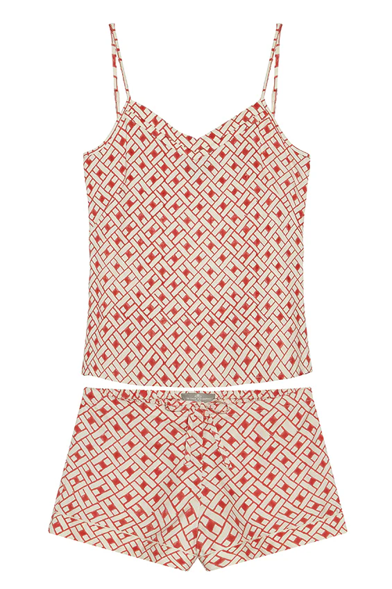 Mulberry Silk Camisole & Shorts Set - Leh Scarlet - Image 2