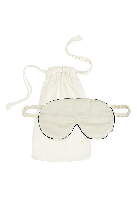 Mulberry Silk Eye Mask - Natural Ivory with Navy Piping - Image 2