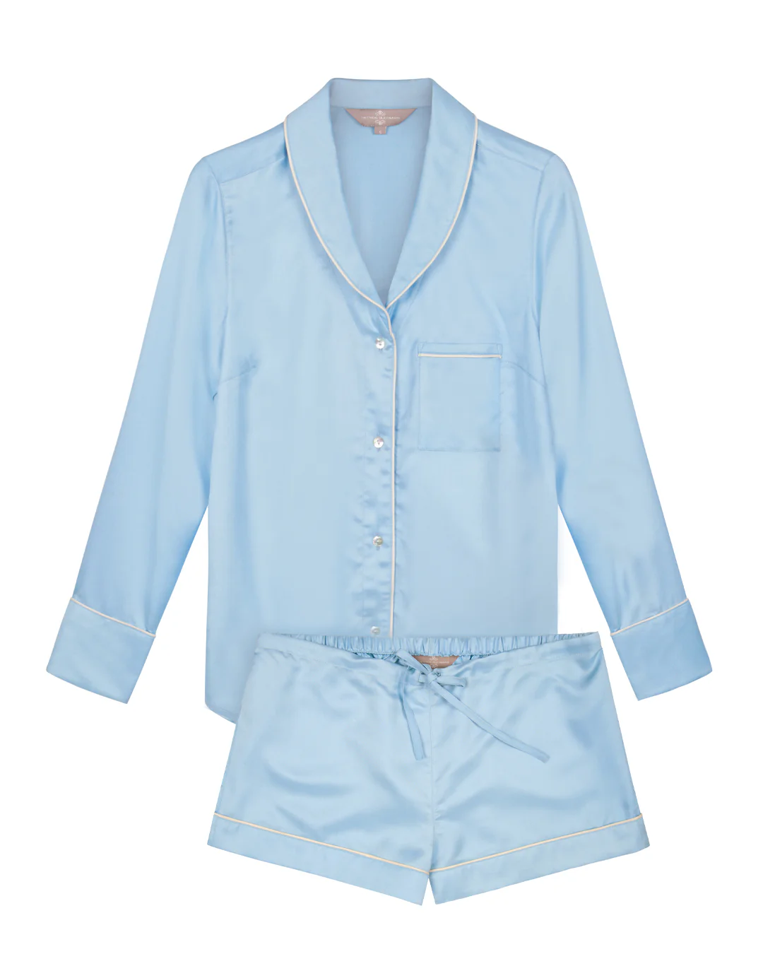 Mulberry Silk Long Sleeved Shorties Pyjamas - Andaman Blue. Please note that pieces purchased in our Archive Sale can't be refunded. We are happy to offer an exchange, if we have the stock available or a credit note. - Image 3