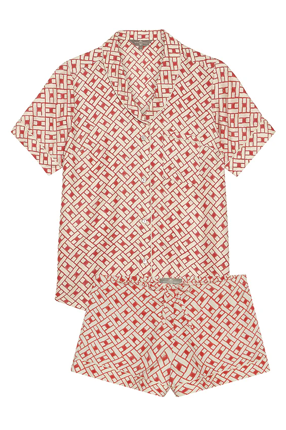 Mulberry Silk Shorties Pyjamas Leh Scarlet - Image 2