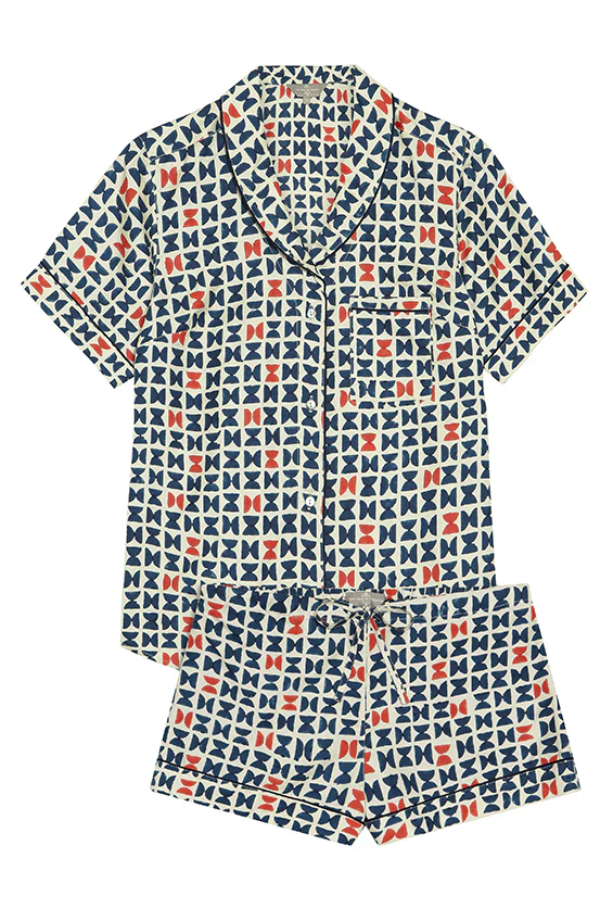 Mulberry Silk Shorties Pyjamas - Varanasi Navy - Image 2