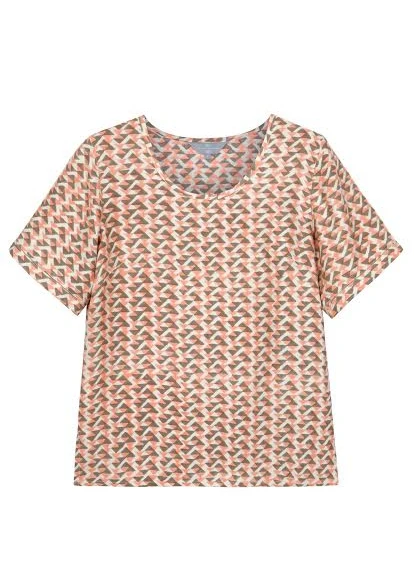 Mulberry Silk Sleeved Top - Coral/Grey - Image 5