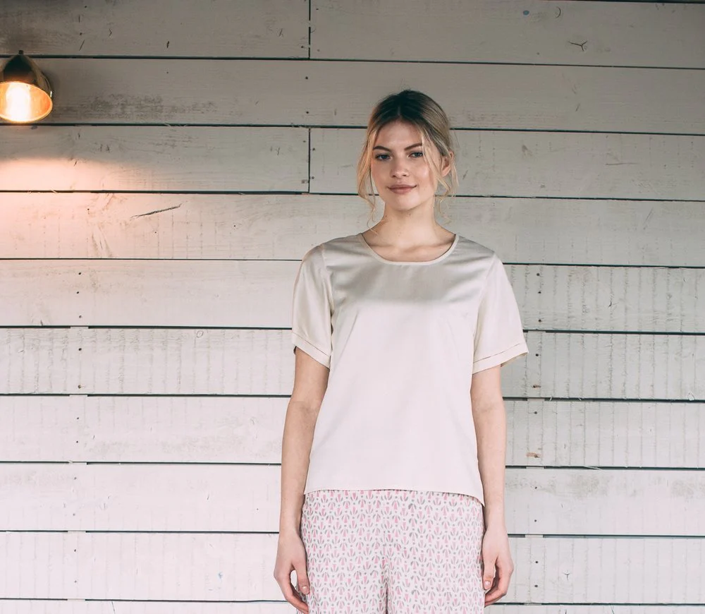 Mulberry Silk Sleeved Top - Ivory (Natural) - Image 3