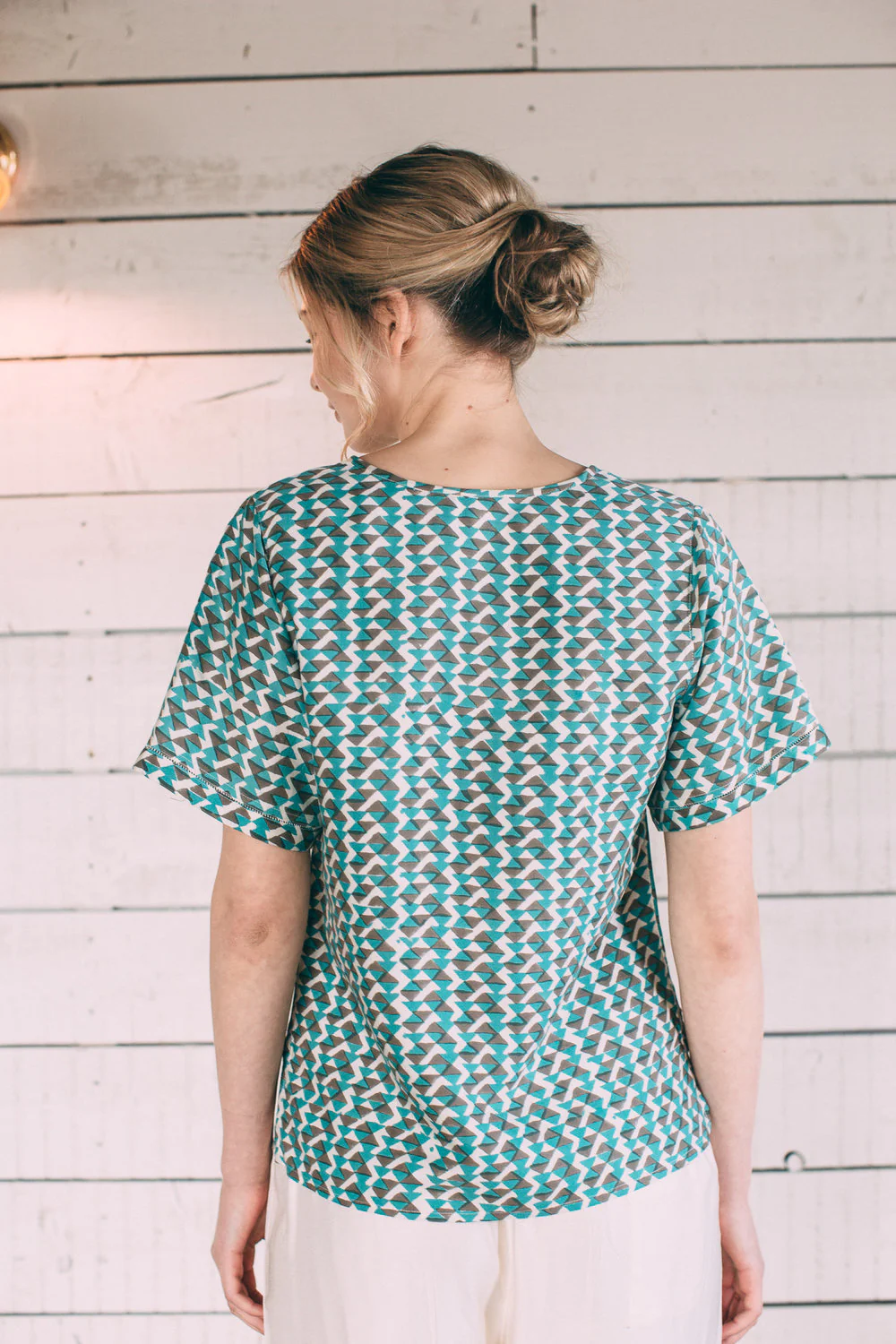 Mulberry Silk Sleeved Top - Teal/Grey - Image 2