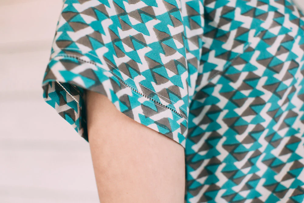 Mulberry Silk Sleeved Top - Teal/Grey - Image 3