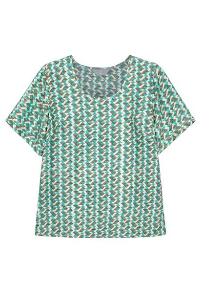 Mulberry Silk Sleeved Top - Teal/Grey - Image 4