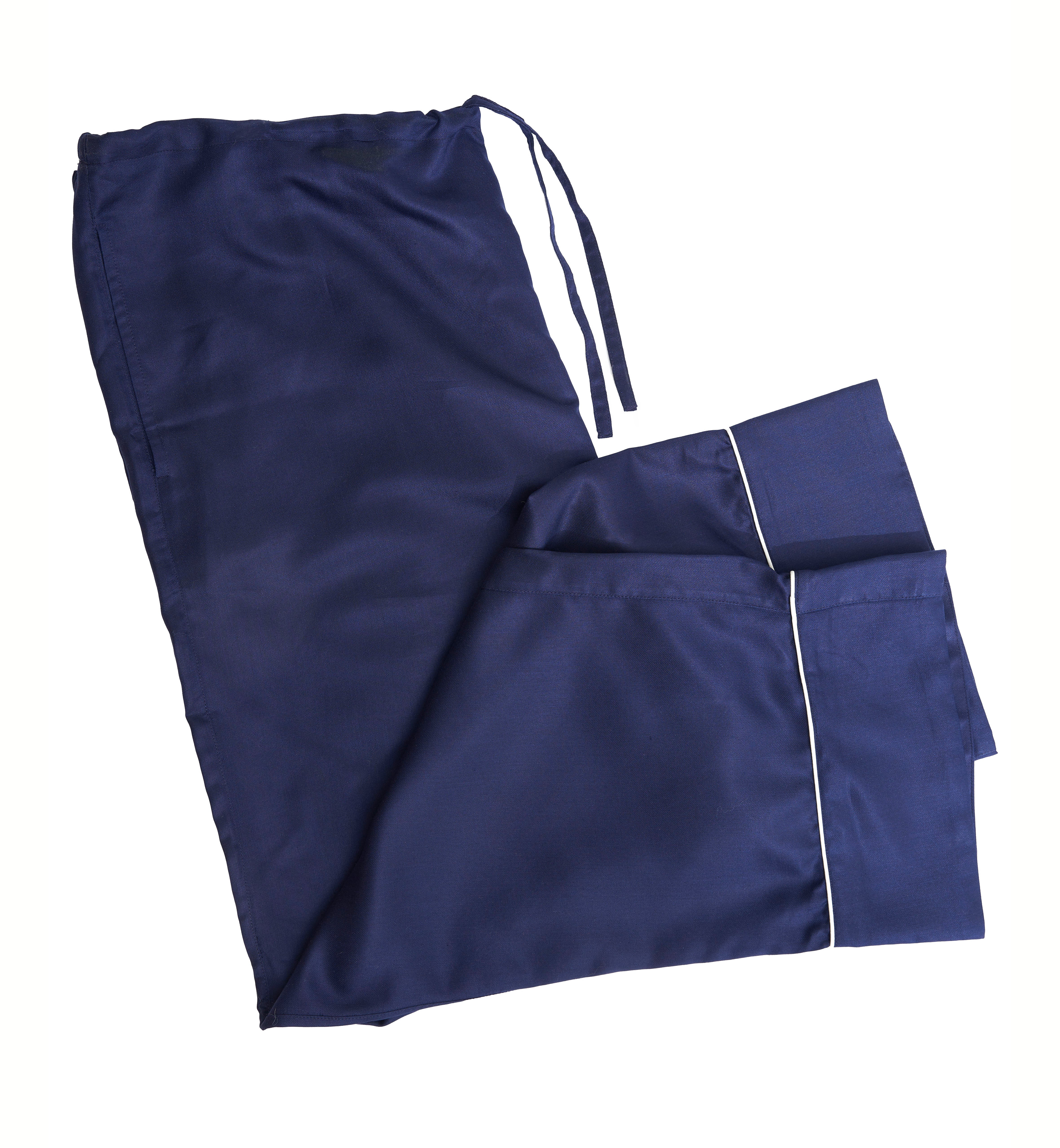 Separate - Mulberry Silk Men's Long Pyjama Bottoms - Midnight Navy with Ivory Piping - Image 3